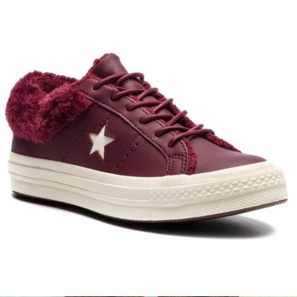 NIB Converse Size 5.5 One Star Oxford Sneakers Burgundy Maroon Fur